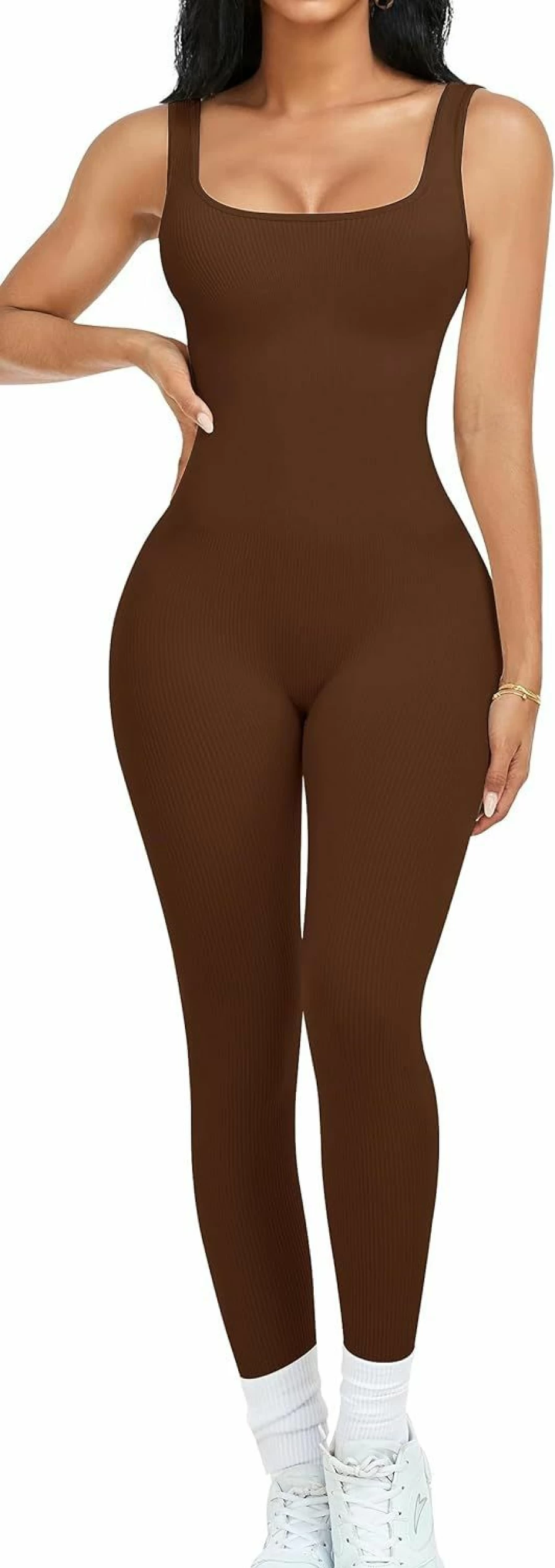 OLCHEE Women's Seamless Yoga Romper - Sleeveless Square Neck Unitard Jumpsuit for Workout & Gym