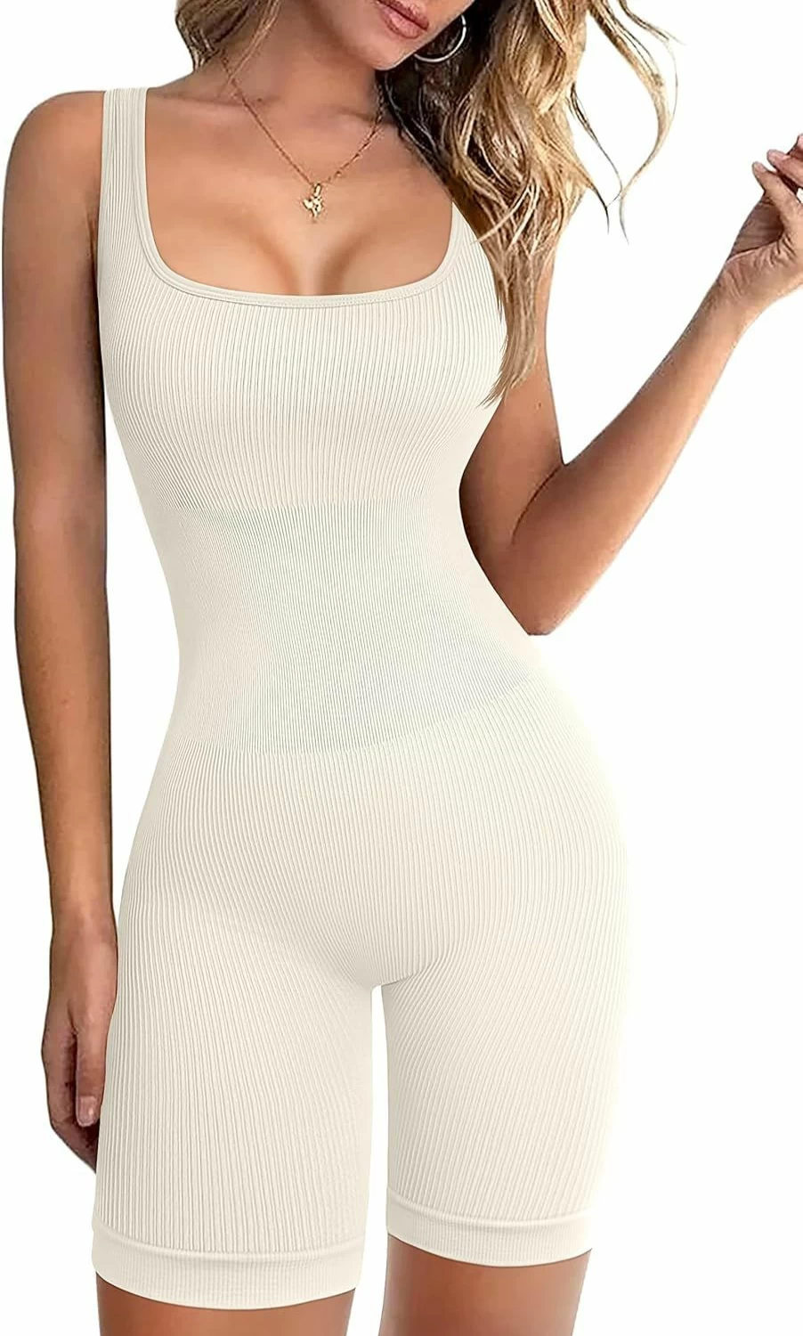 OQQ Women's Ribbed Yoga Romper - Sleeveless Tank Top One Piece Workout Jumpsuit for Exercise & Gym