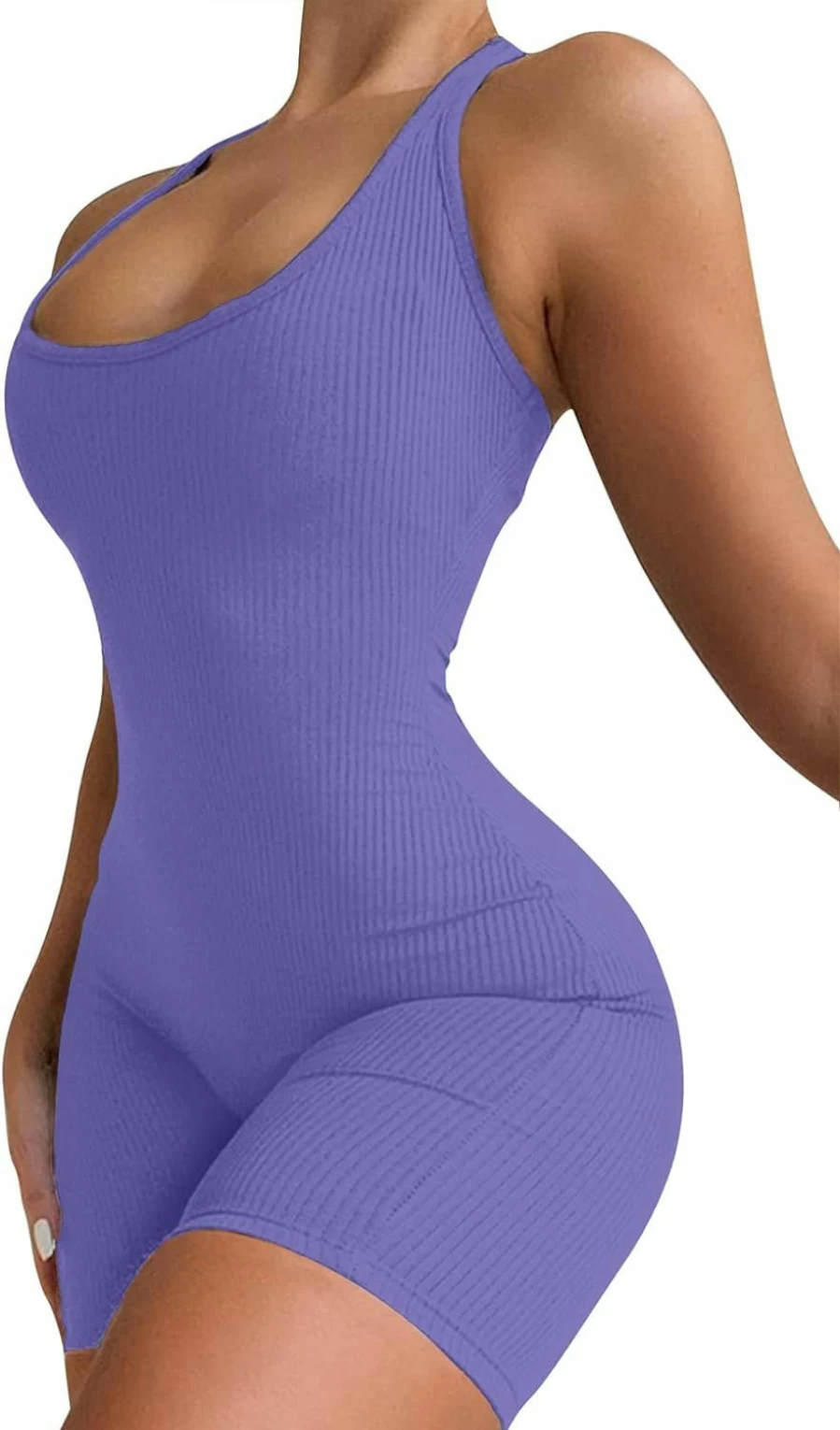 VUTRU Women's Ribbed Sports Romper - Sleeveless Backless Bodysuit Jumpsuit for Activewear and Casual Wear