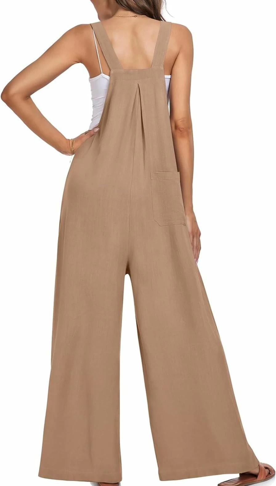 TARSE Women's Loose Fit Wide Leg Linen Jumpsuit with Pockets - Casual Spring Summer Romper Overalls