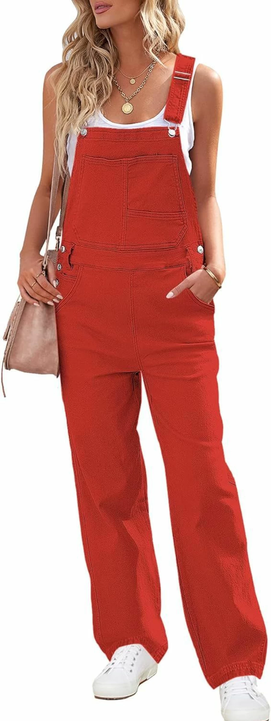 Luvamia Women's Stretchy Denim Overalls - Loose Fit Baggy Jumpsuit with Wide Leg & Bib Design