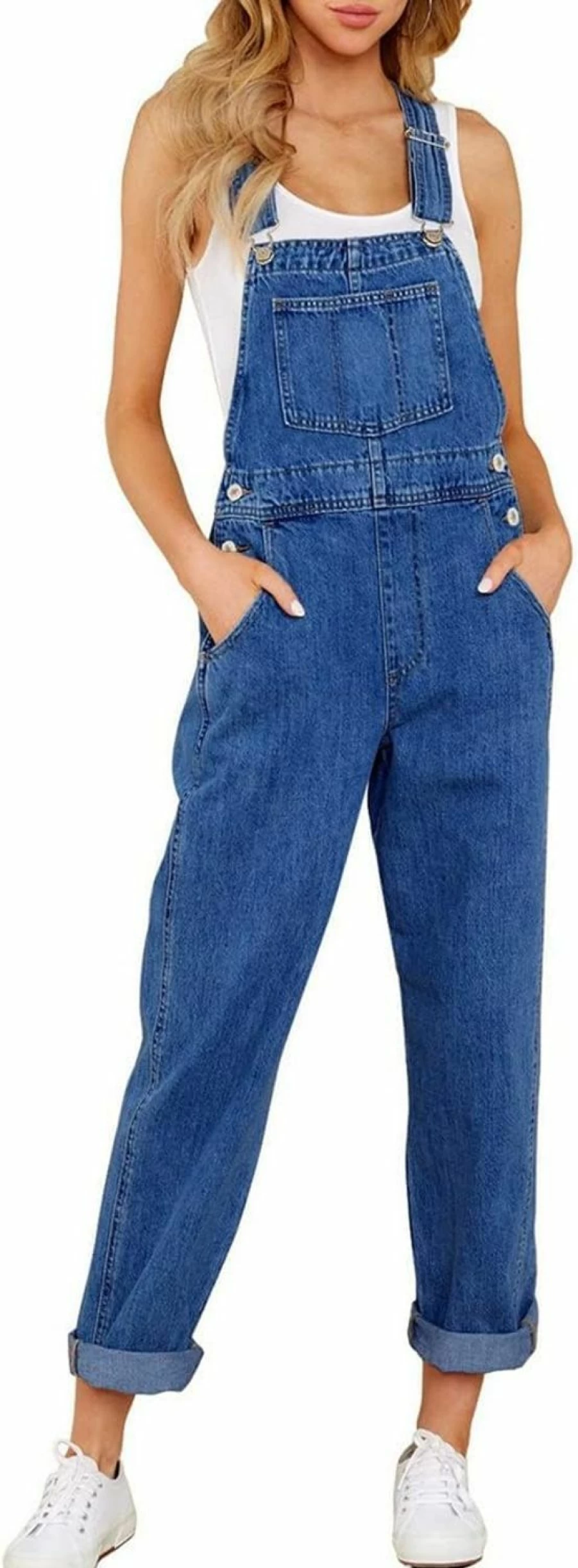 Vetinee Women's Denim Overalls with Adjustable Straps and Front Pockets - Classic Bib Jeans Pants