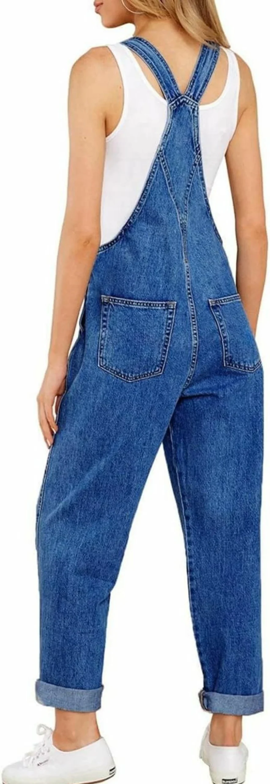 Vetinee Women's Denim Overalls with Adjustable Straps and Front Pockets - Classic Bib Jeans Pants