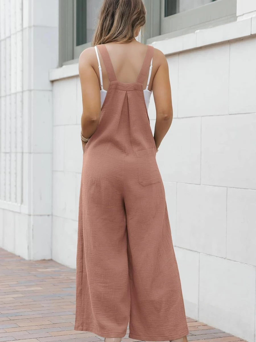 AUTOMET Women's Sleeveless Wide Leg Jumpsuit with Pockets - Casual Summer Romper Overalls 2024