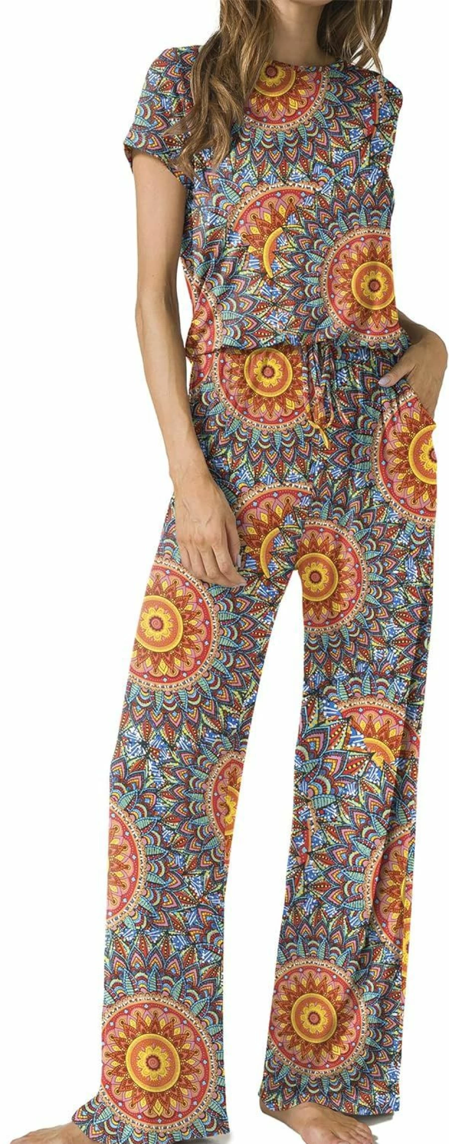 LAINAB Women's Casual Summer Romper - Soft Short Sleeve Wide Leg Jumpsuit for Women