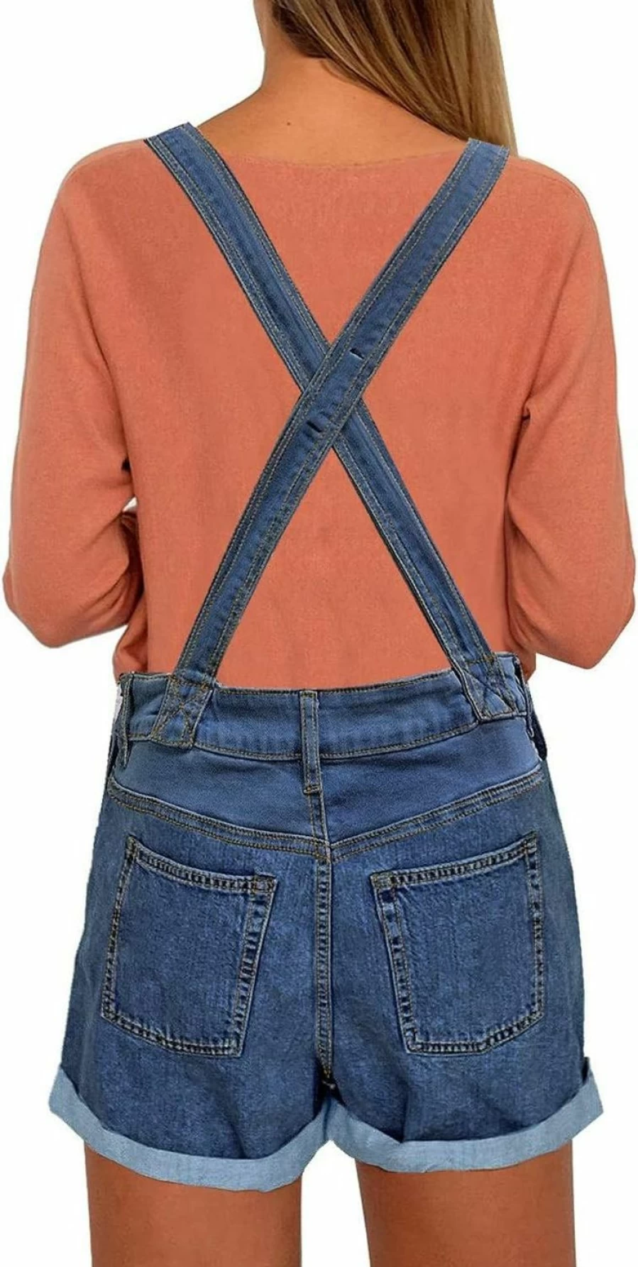 Vetinee Women's Denim Overalls Shorts with Adjustable Straps and Cuffed Hem