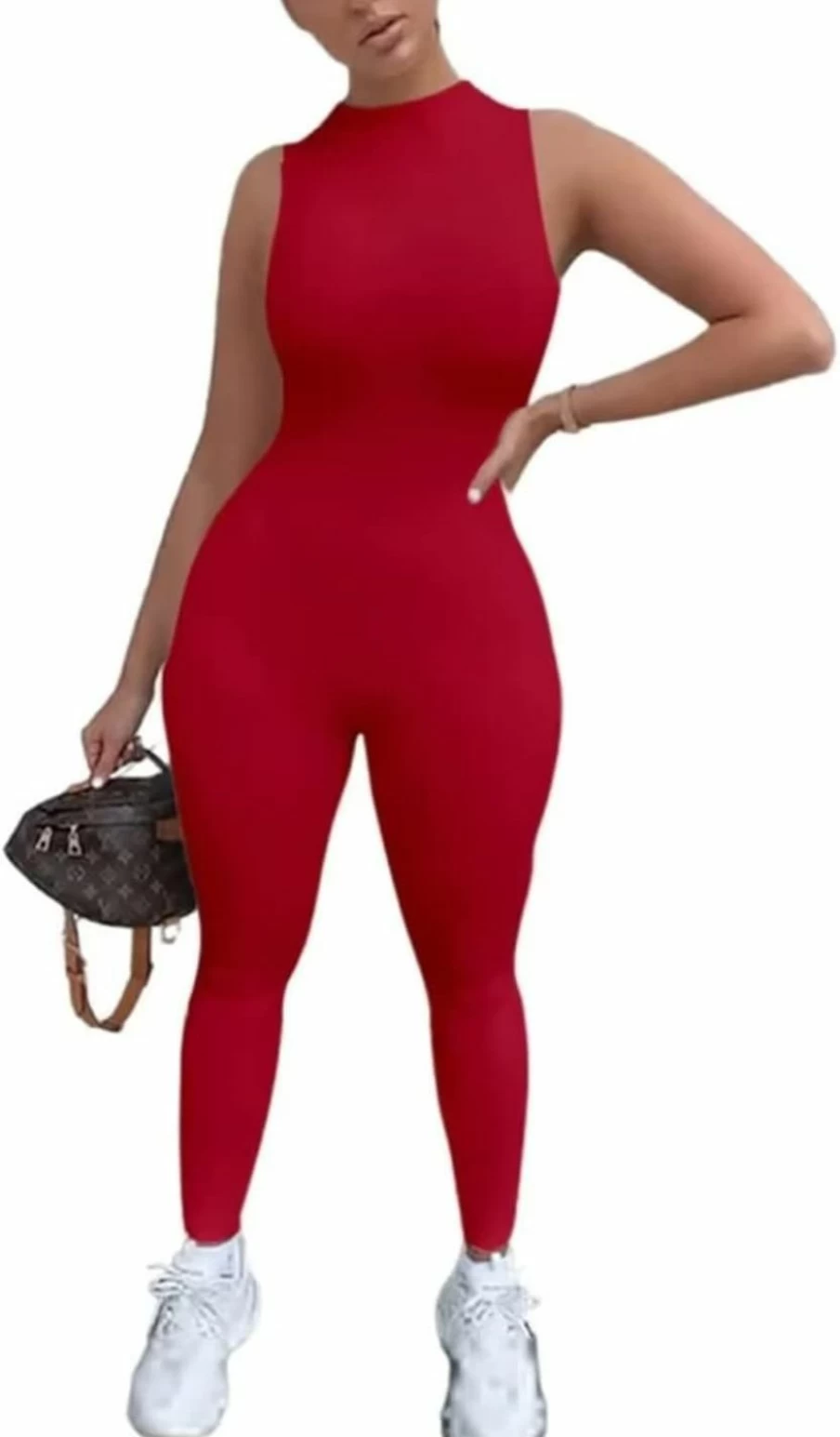 EOJN Women's Sexy Sleeveless Zipper Romper Jumpsuit - Bodycon One Piece Pantsuit for Women