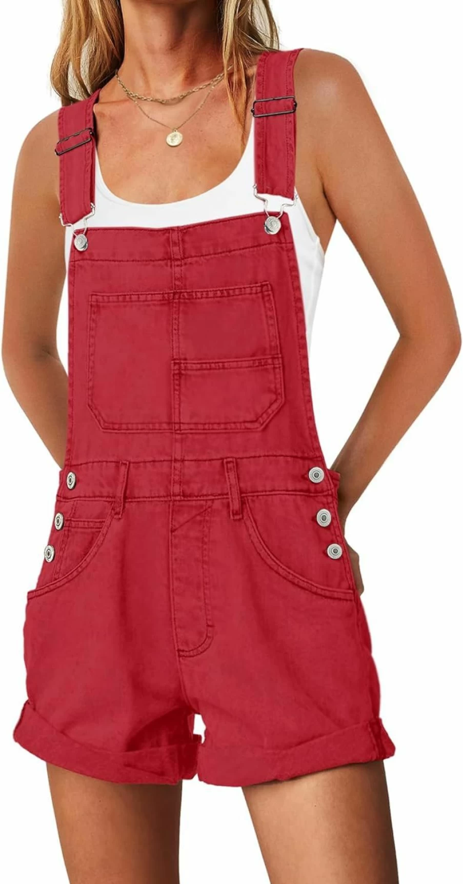 ReachMe Women's Vintage Denim Shortalls Romper with Adjustable Bib, Cuffed Hem, and Front Pockets | Casual Summer Overalls Shorts