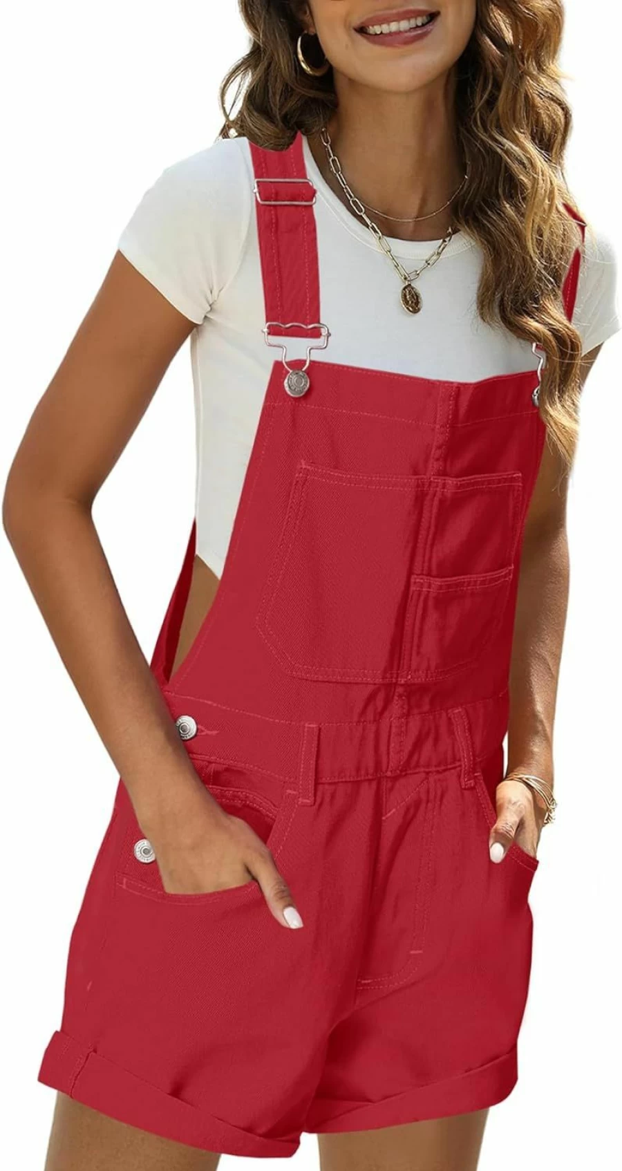 ReachMe Women's Vintage Denim Shortalls Romper with Adjustable Bib, Cuffed Hem, and Front Pockets | Casual Summer Overalls Shorts